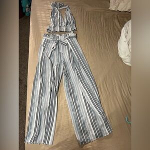 FAVLUX Striped Halter Wide Leg Jumpsuit